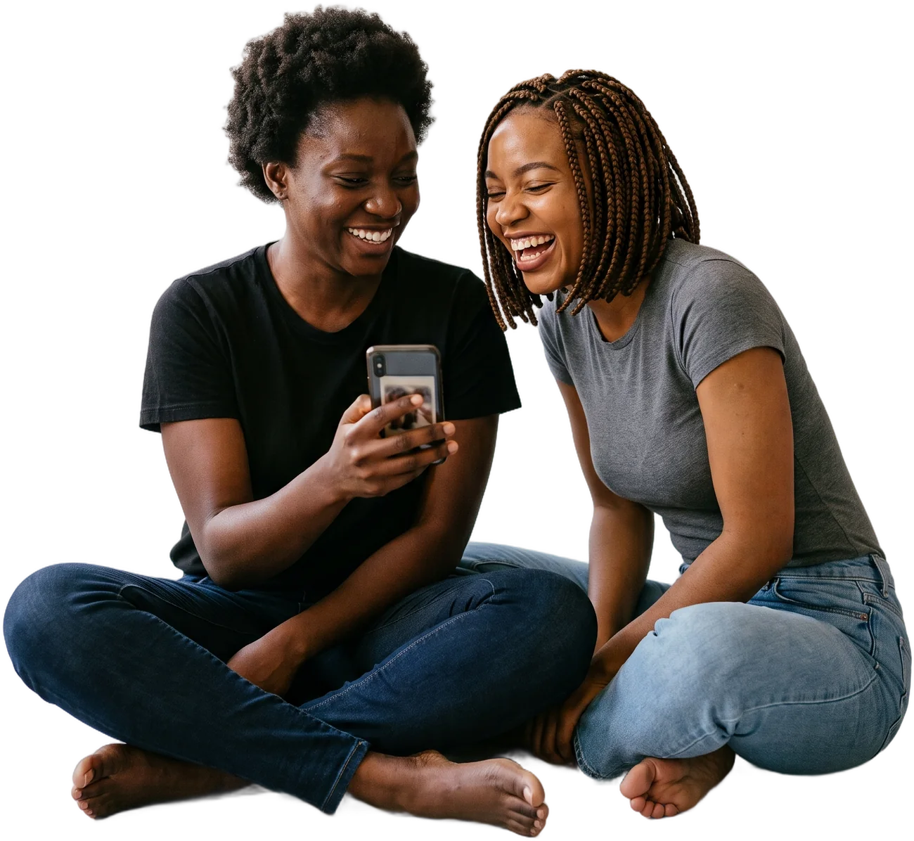 Two women looking at a phone together